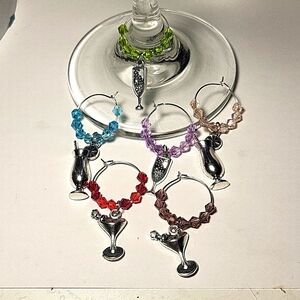 Hand Crafted 6 Beautiful Martini Drinks Crystal Wine Charms